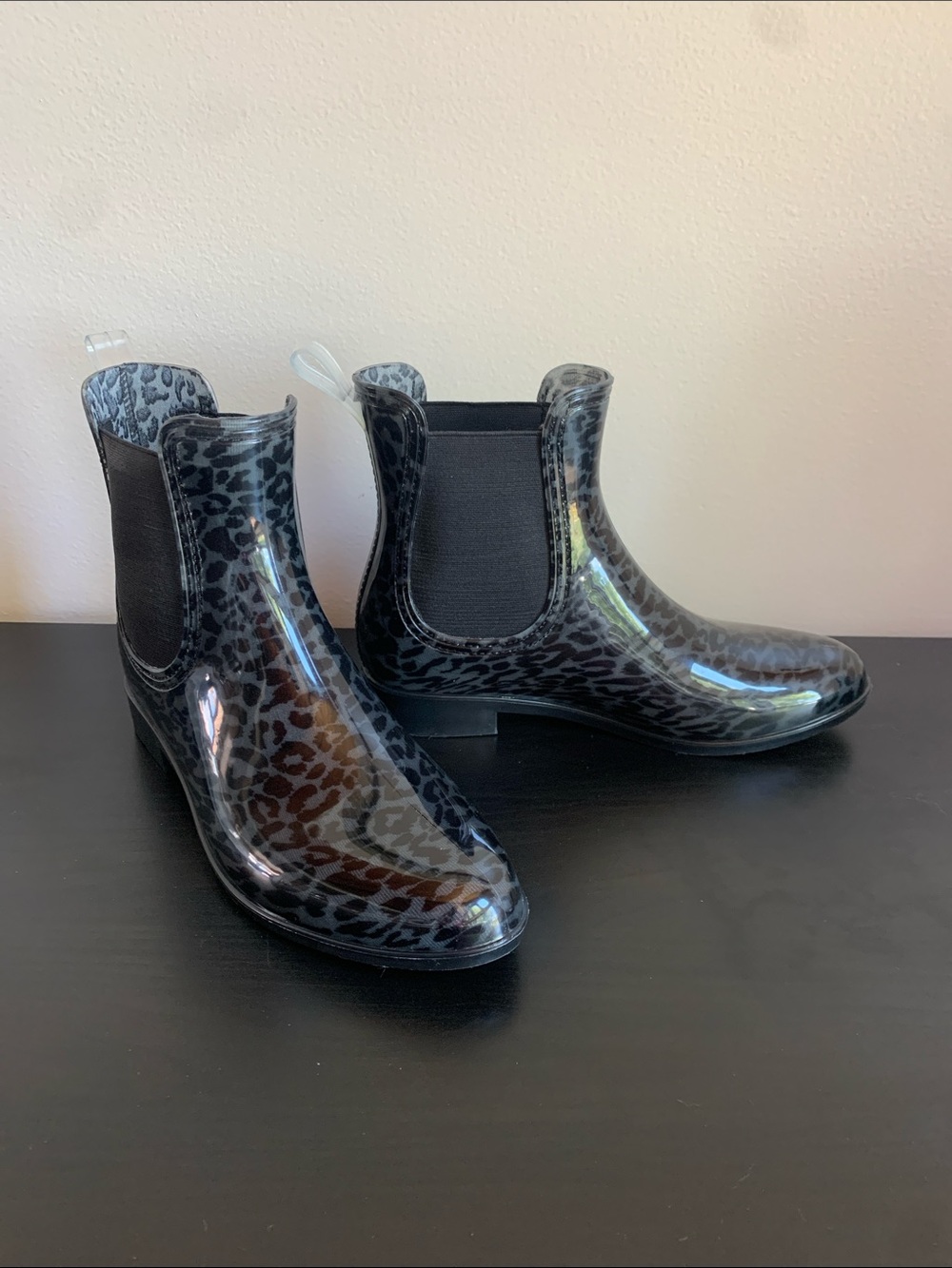 INC International Concepts Black Leopard Print Chelsea Rain Boots